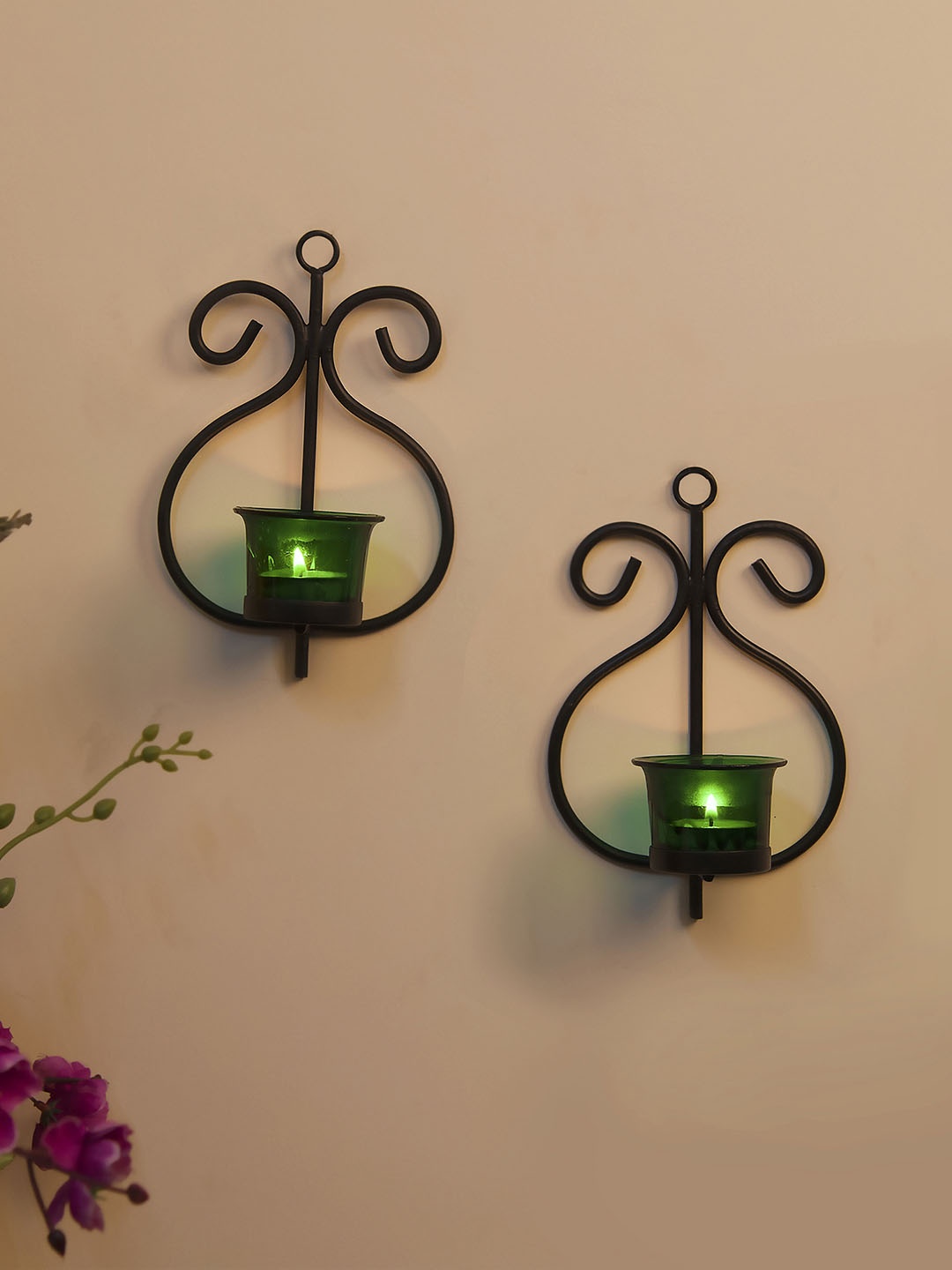 

Homesake Set of 4 Black & Green Candle Holders With Candles