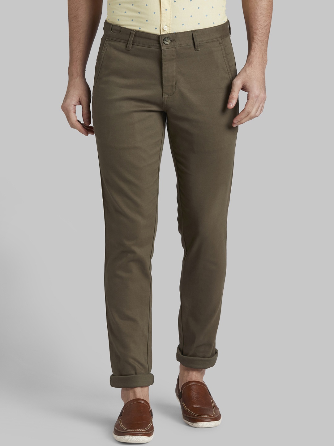Parx Men Green Tapered Fit Solid Regular Trousers