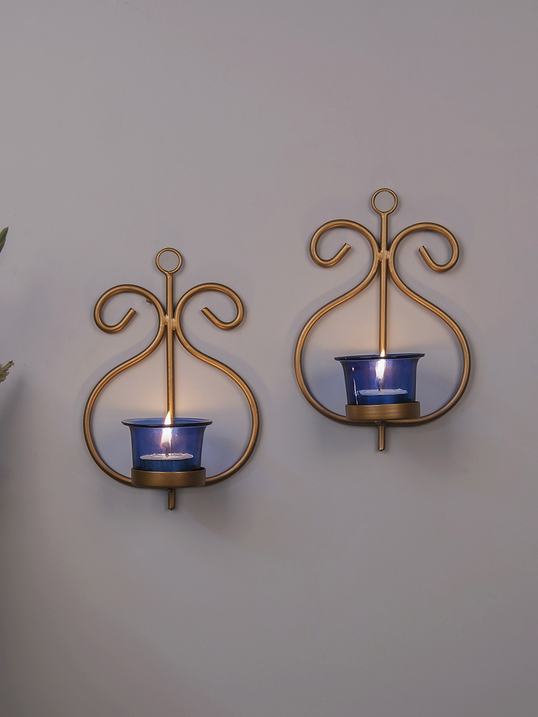 

Homesake Set of 2 Gold-Toned & Blue Candle Holders With Candles