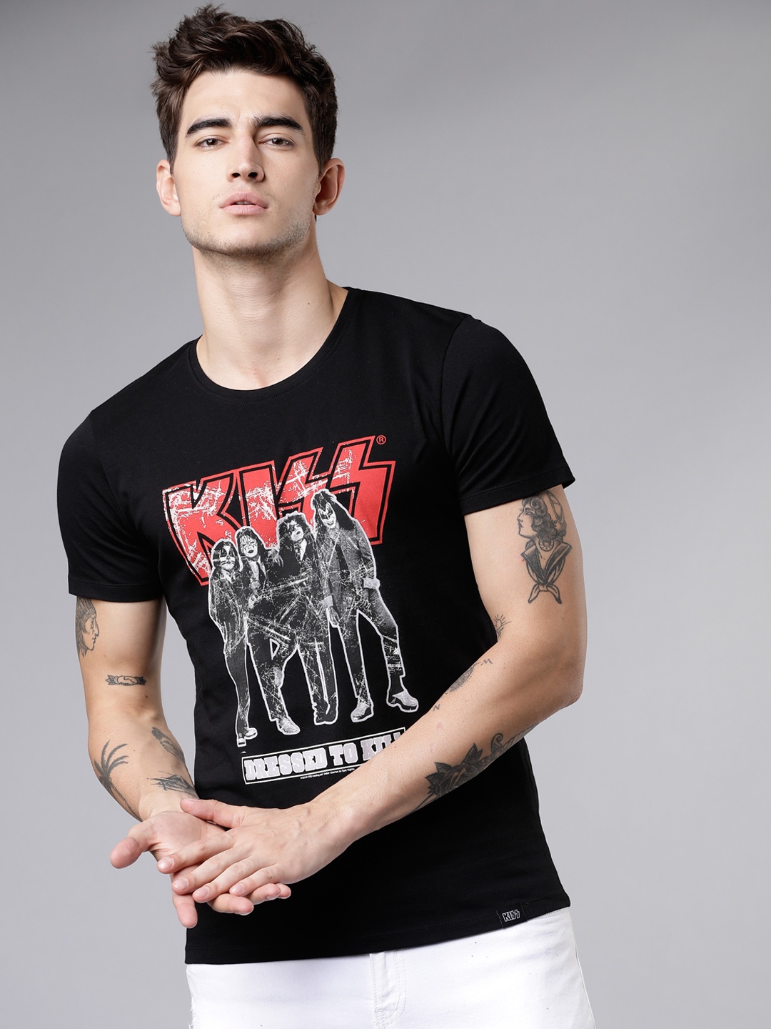 

LOCOMOTIVE Men Black Printed Round Neck T-shirt