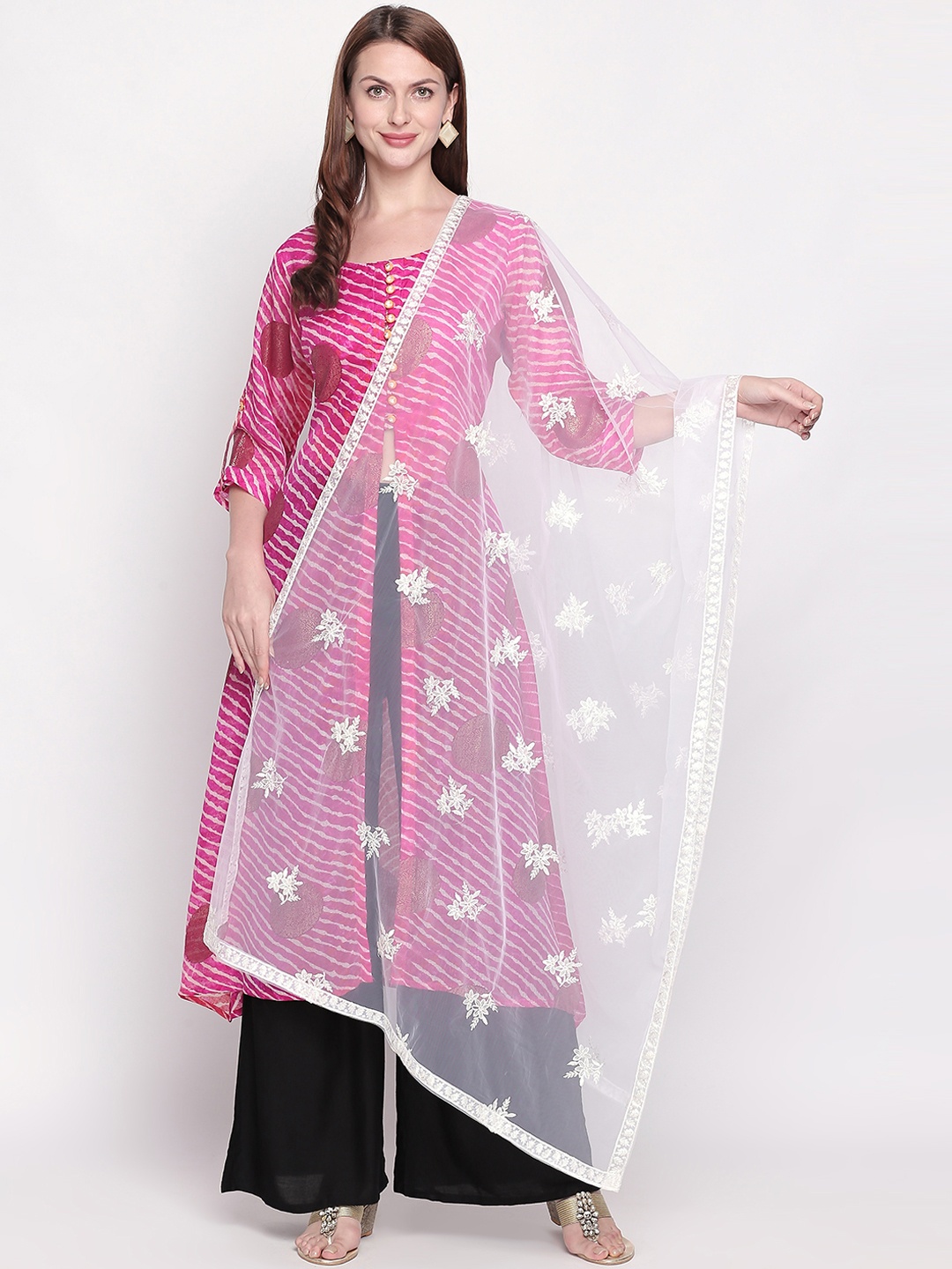 

Dupatta Bazaar White Embroidered Net Dupatta
