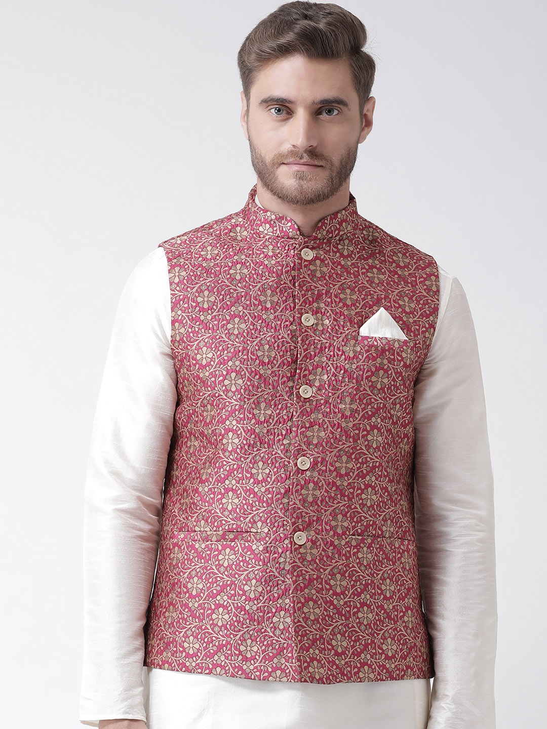 

DEYANN Men Pink Printed Nehru Jacket
