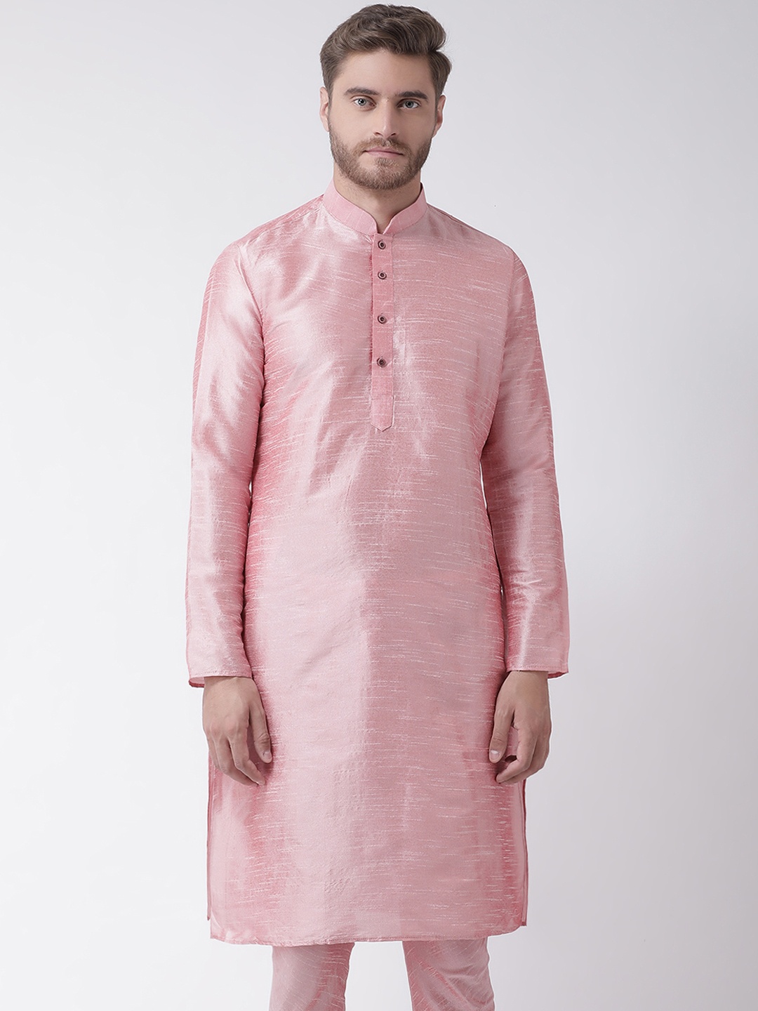 

DEYANN Men Pink Solid Straight Kurta