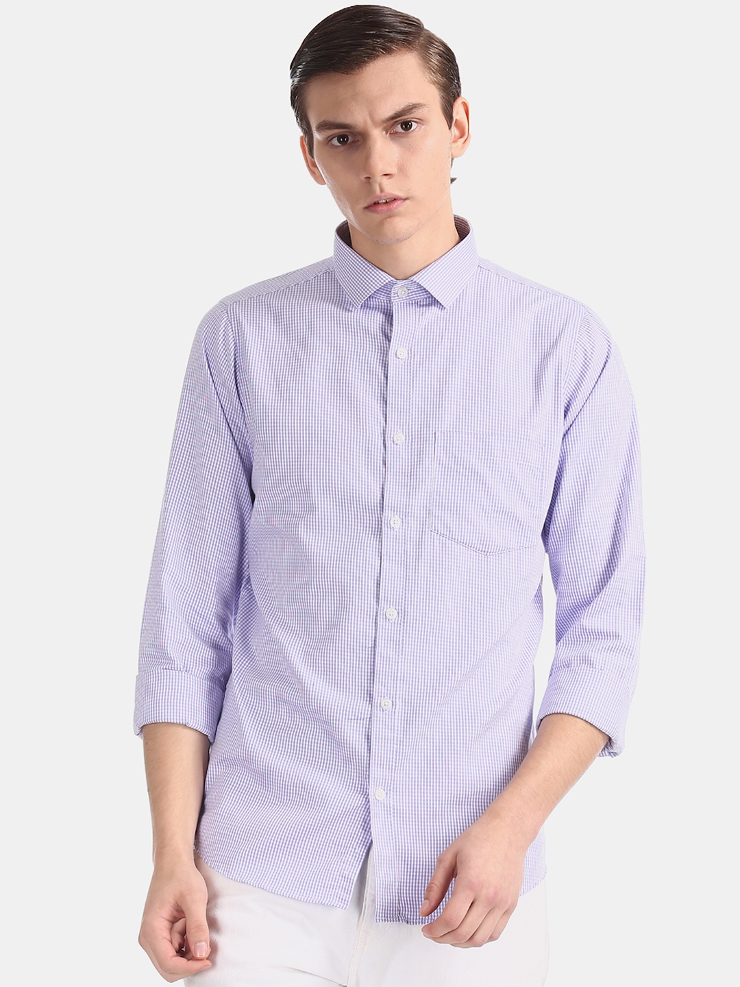 Excalibur Men Purple Slim Fit Checked Casual Shirt