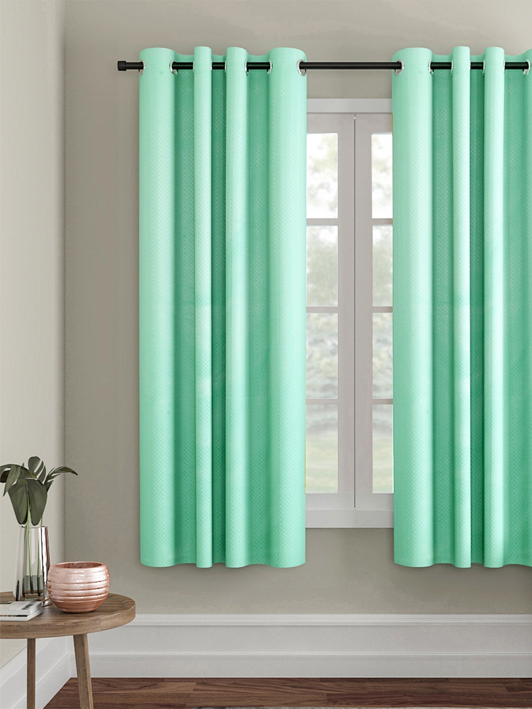 

Soumya Lime Green Self Design Single Room Darkening Window Curtain