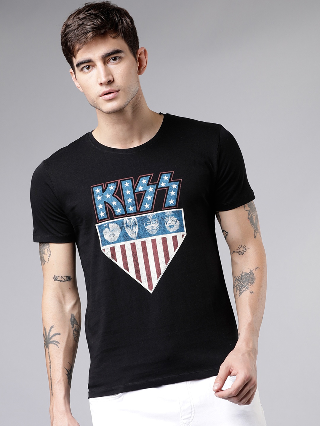 

LOCOMOTIVE Men Black Printed Round Neck T-shirt