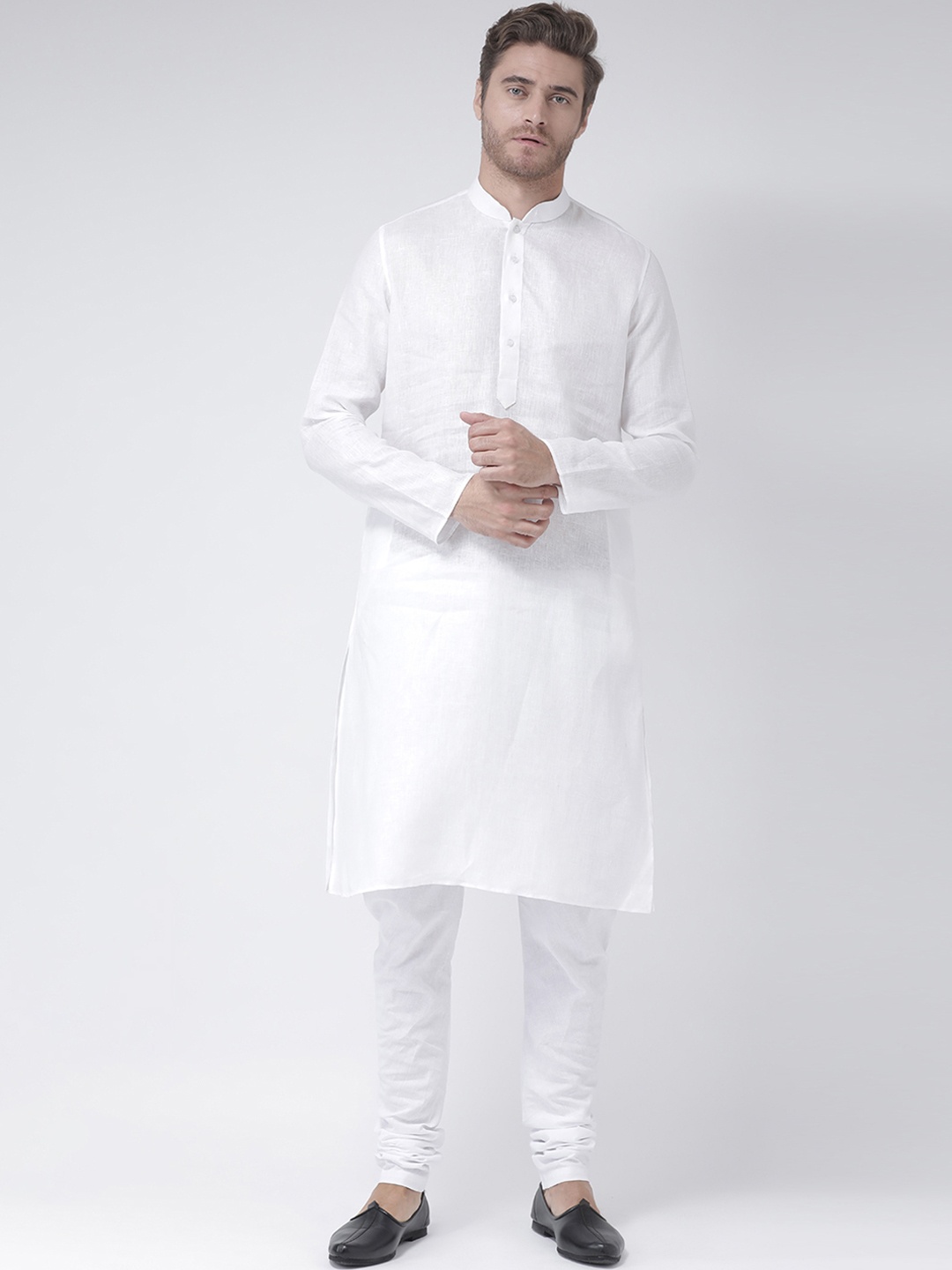 

DEYANN Men White & White Solid Kurta with Churidar