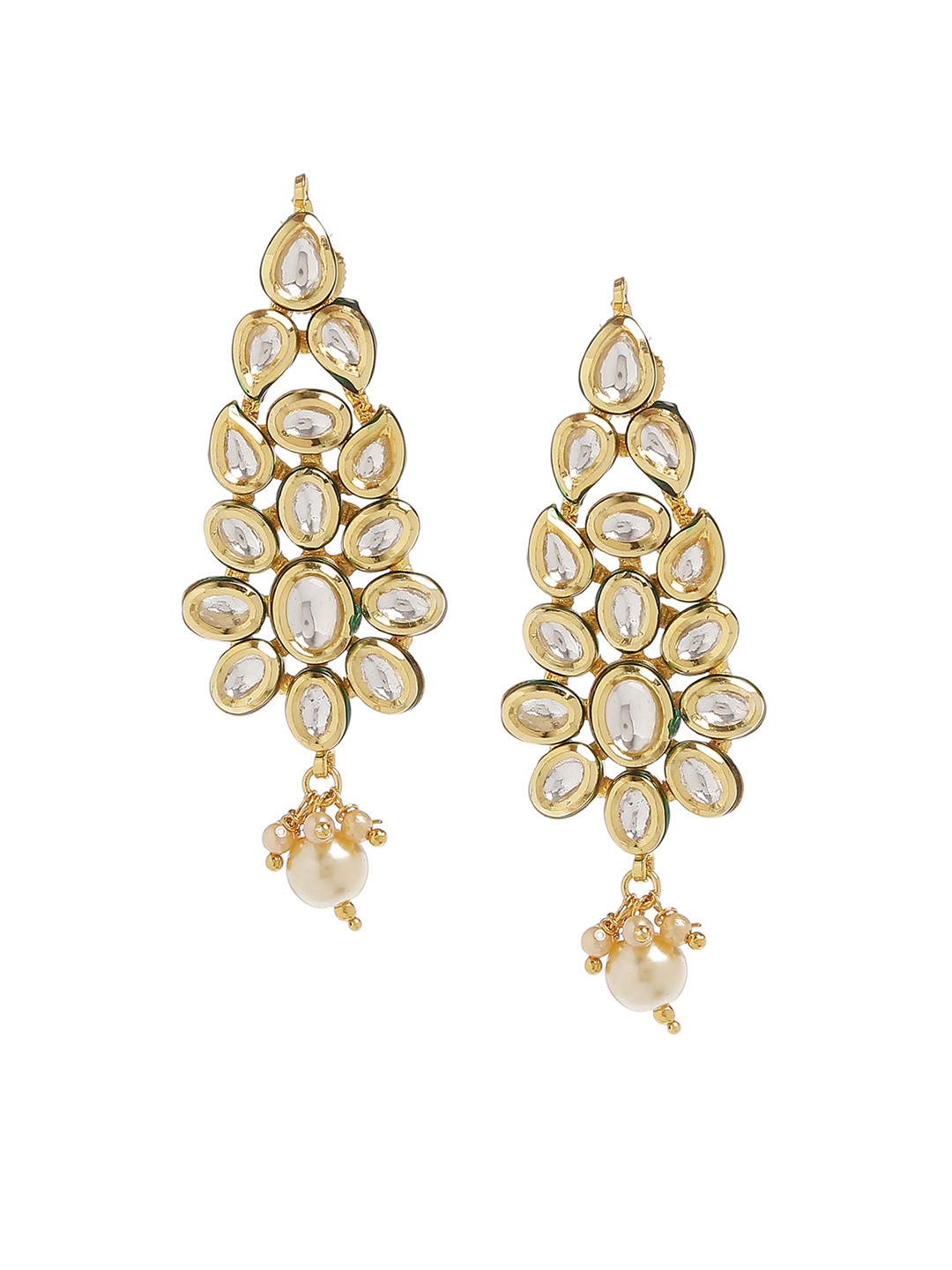 

Bamboo Tree Jewels Gold-Toned & White Handcrafted Classic Drop Earrings