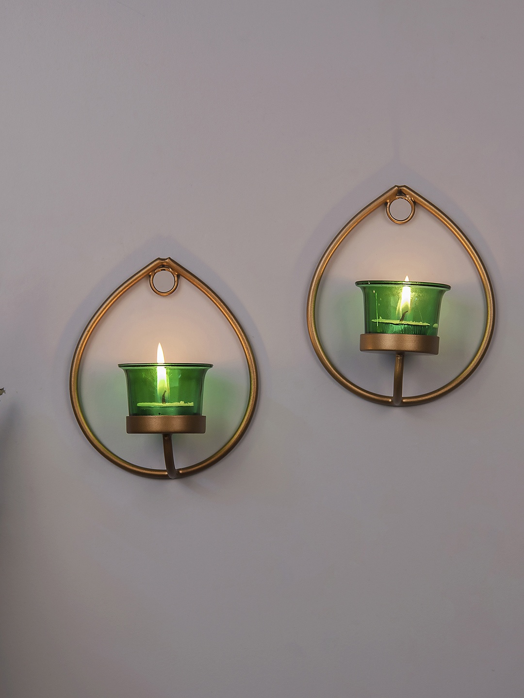 

Homesake Set of 4 Gold-Toned & Green Candle Holders With Free T-light Candles