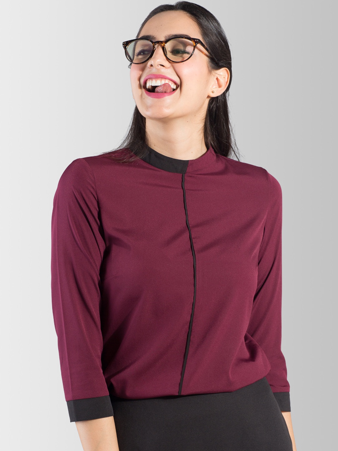 

FableStreet Women Maroon Solid Shirt Style Top