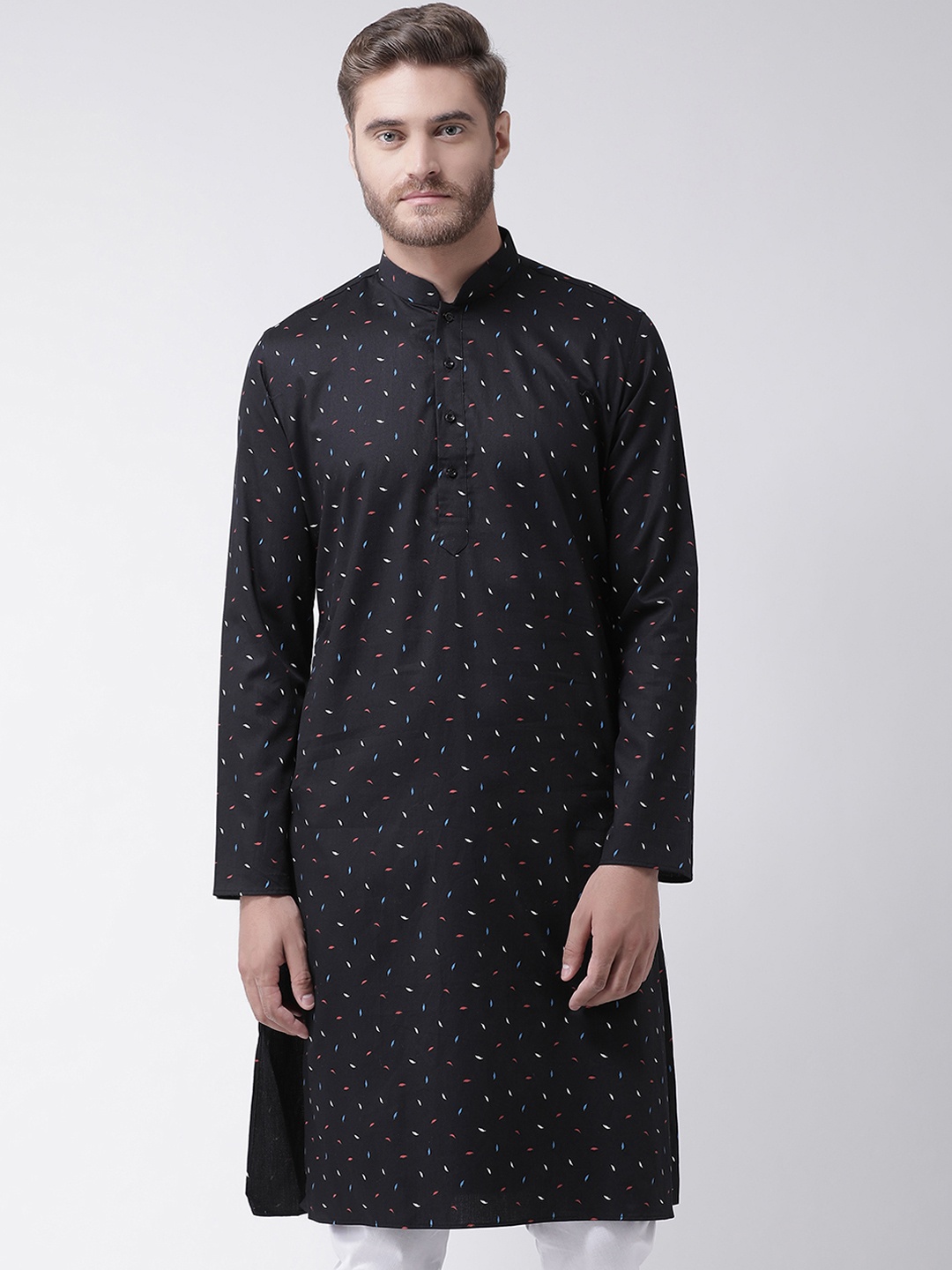 

DEYANN Men Black Printed Straight Kurta