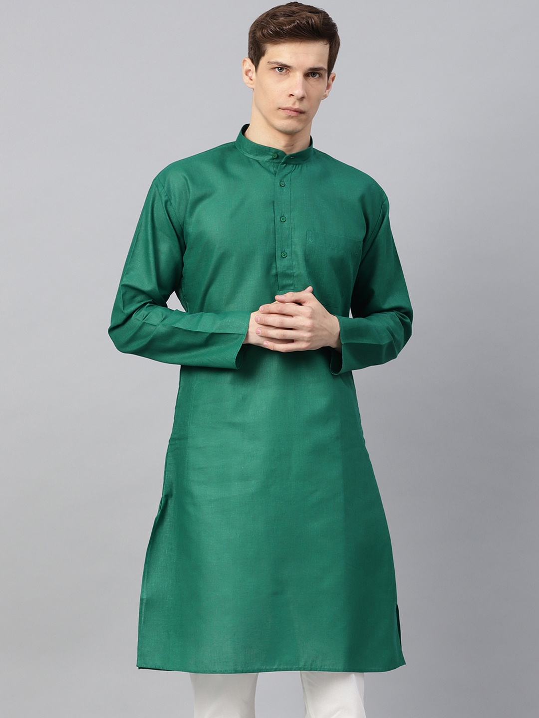 

SOJANYA Men Green Solid Straight Kurta