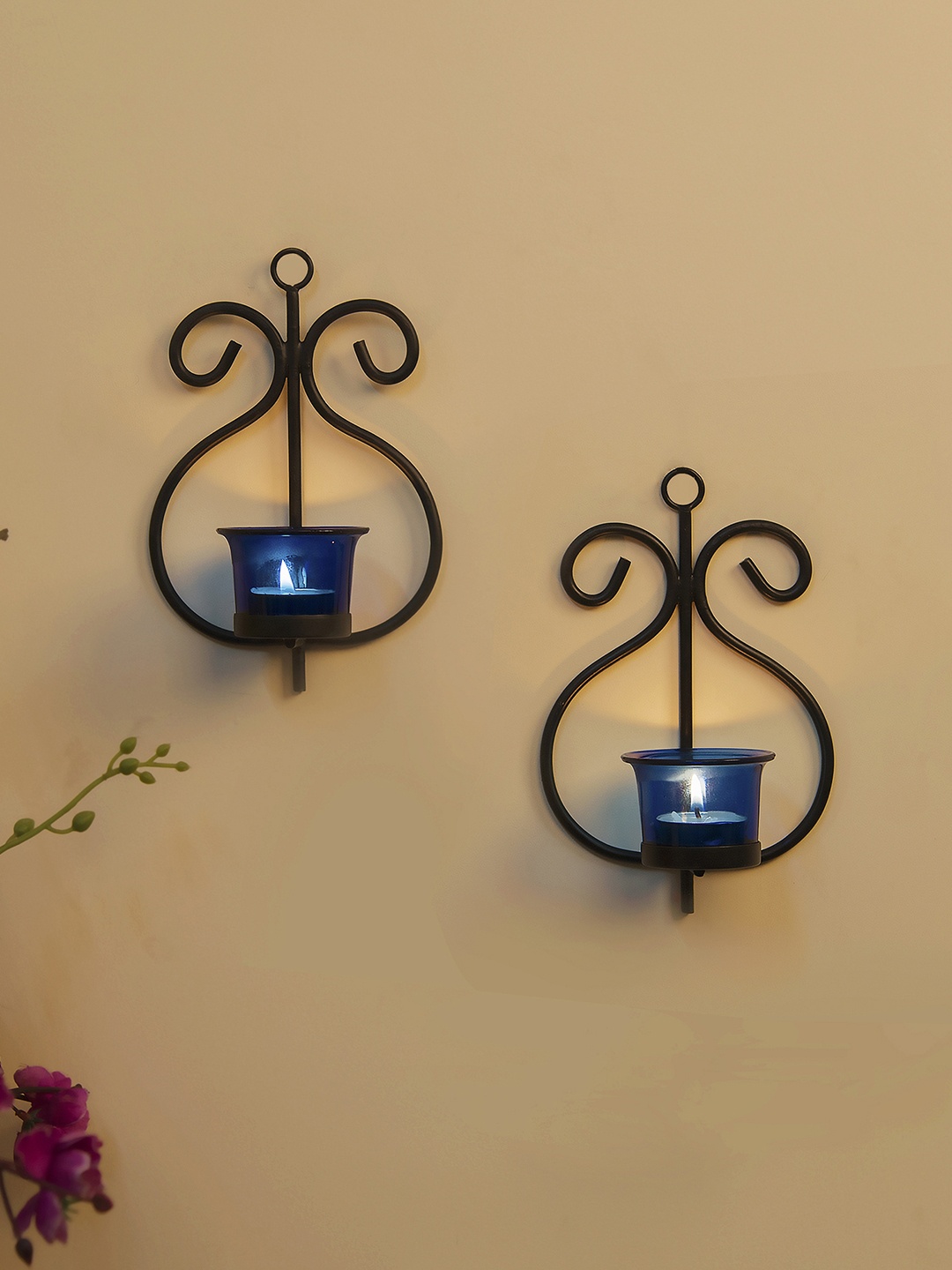 

Homesake Set of 4 Black & Blue Candle Holders With Free T-light Candles