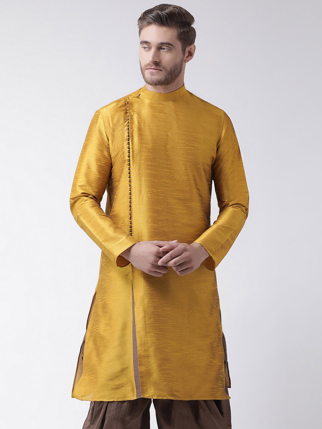

DEYANN Men Yellow Solid Straight Kurta