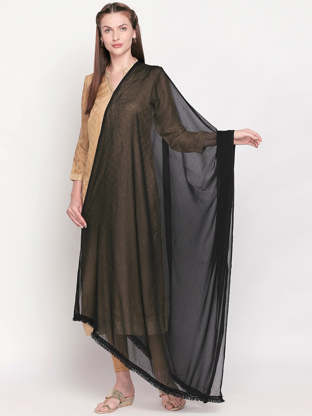 

Dupatta Bazaar Black Solid Embellished Chiffon Dupatta