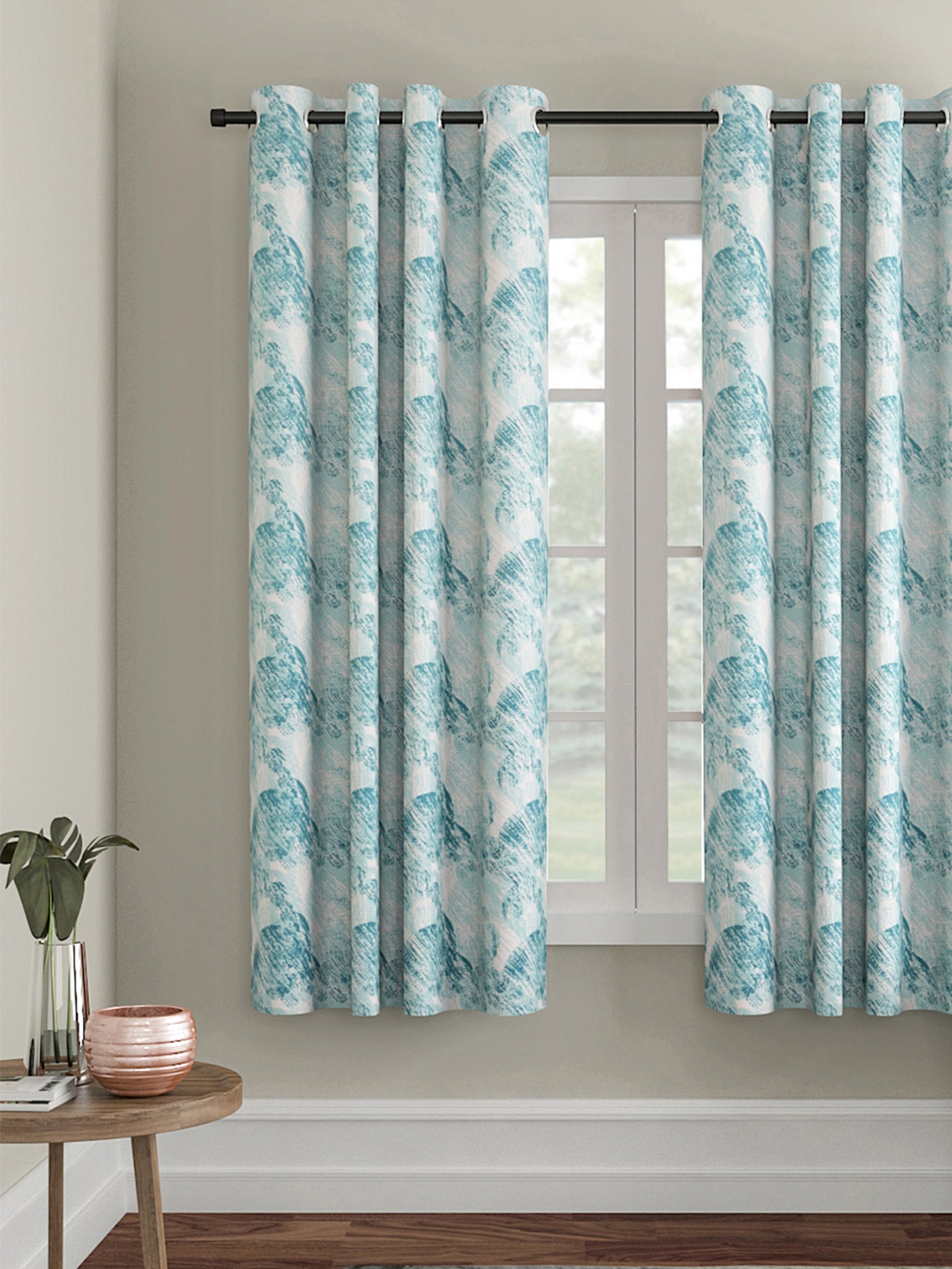 

Soumya Blue & White Printed Single Room Darkening Window Curtain