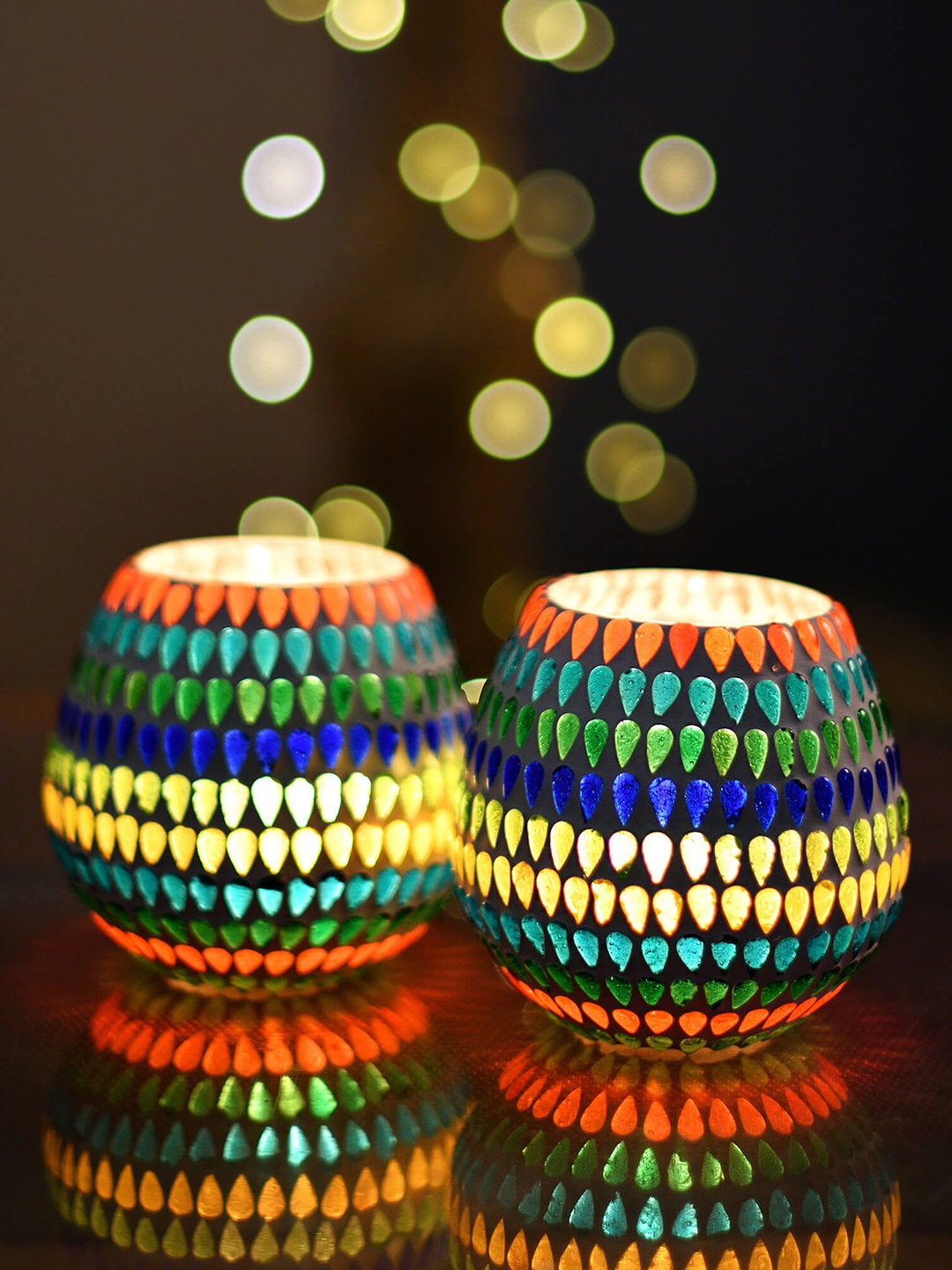 

Homesake Set of 2 Multicoloured Crystal Square Flower Votives, Multi