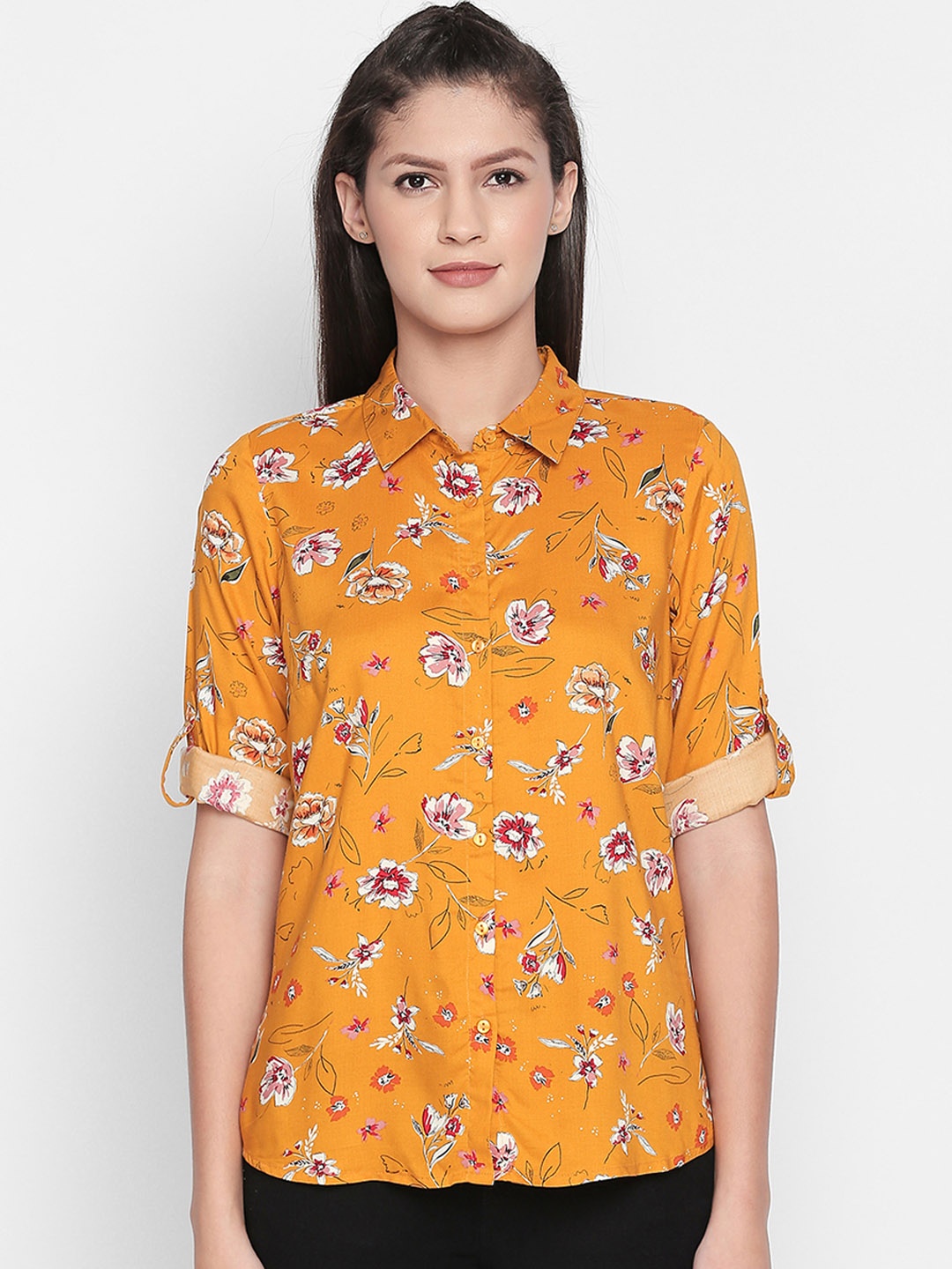 

Honey by Pantaloons Women Mustard Printed Shirt Style Top