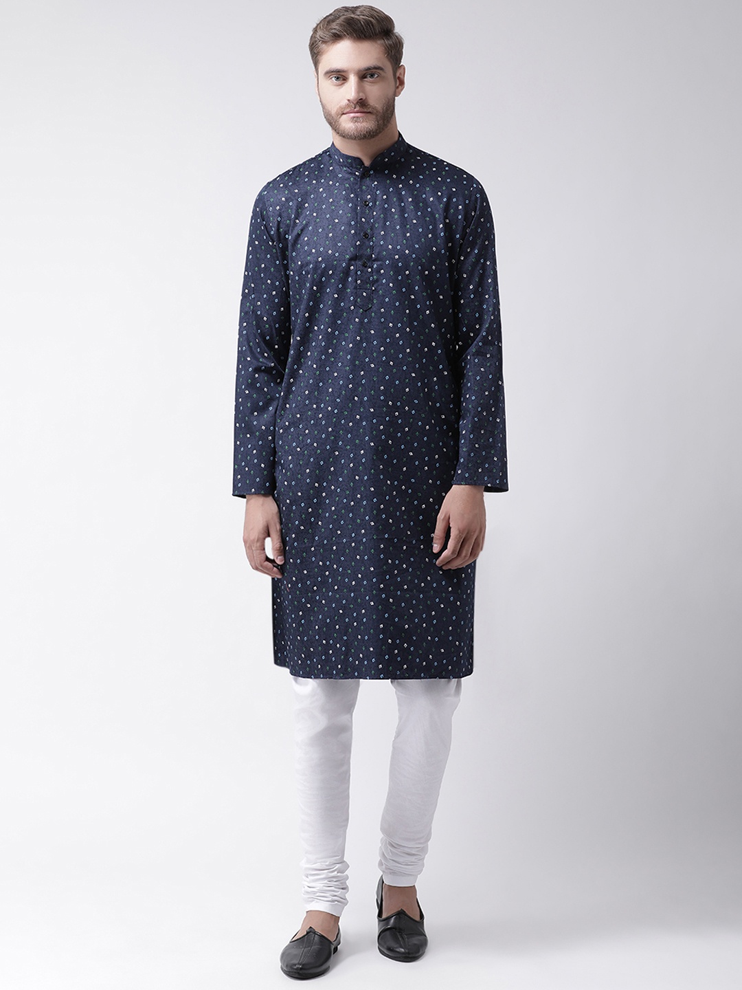 

DEYANN Men Navy Blue & Navy Blue Printed Kurta with Churidar