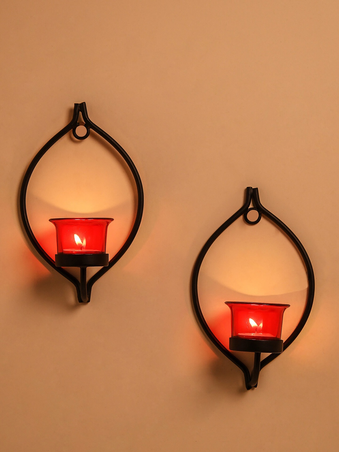 Homesake Set of 4 Black & Red Candle Holders With Free T-light Candles