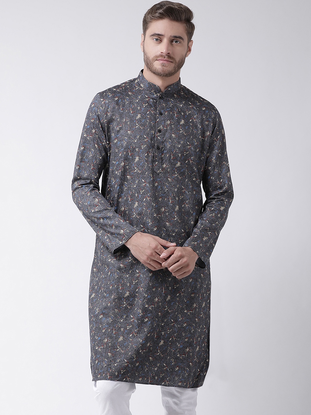 

DEYANN Men Grey Printed Straight Kurta