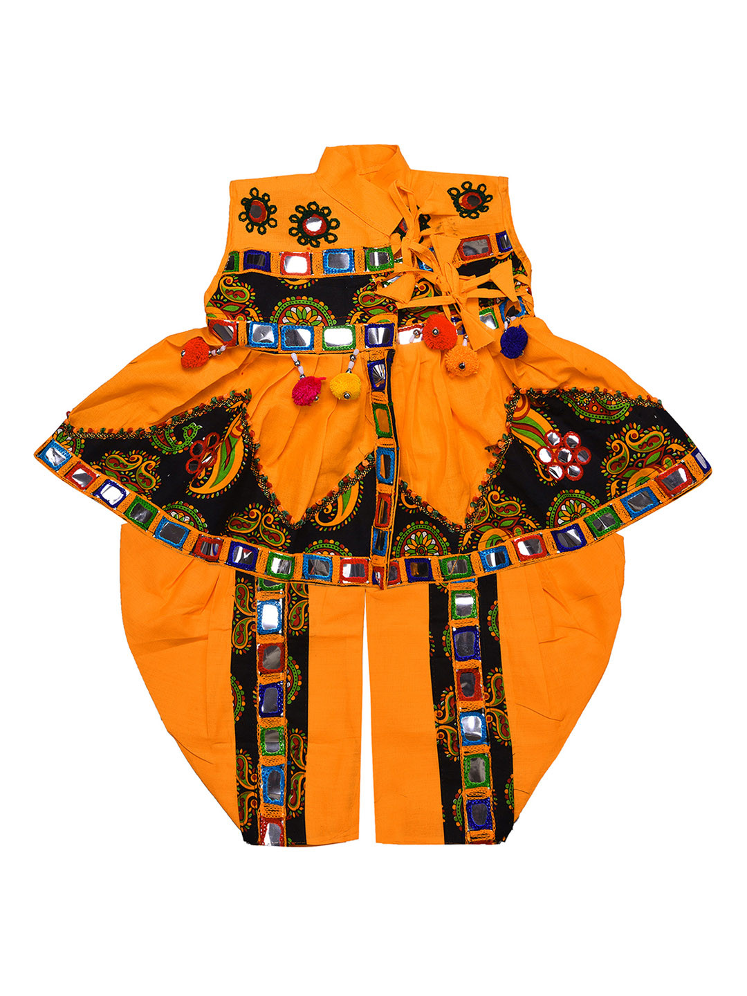 

Wish Karo Boys Yellow Embroidered Navatri Garba Kurta with Dhoti Pants