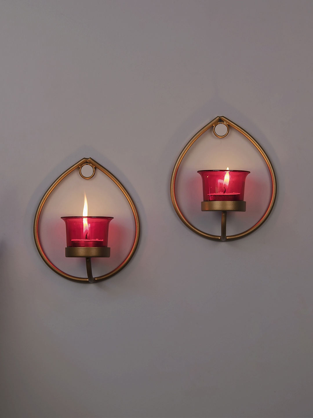 

Homesake Set of 4 Gold-Toned & Red Candle Holders With Free T-light Candles