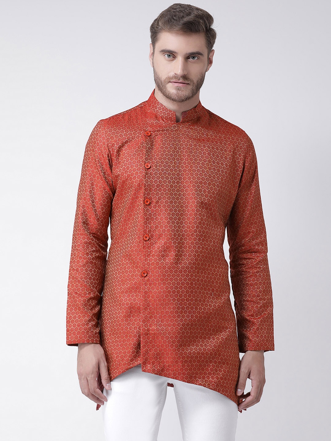 

DEYANN Men Maroon & Gold-Coloured Woven Design Straight Kurta