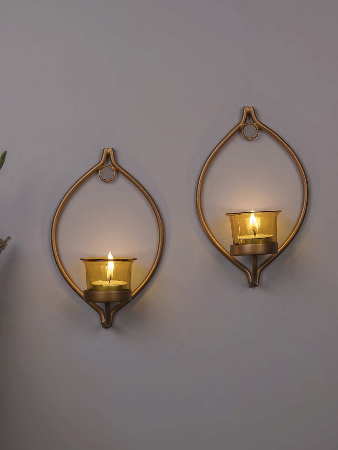

Homesake Set of 2 Gold-Toned & Yellow Candle Holders With Candles