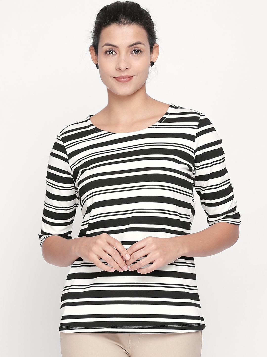 

Annabelle by Pantaloons Women White & Black Striped Top