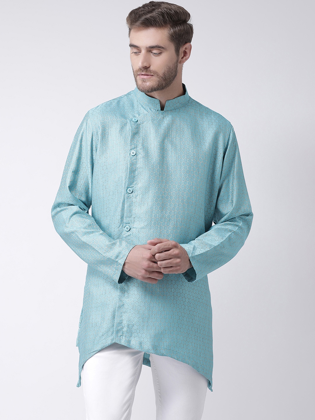 

DEYANN Men Blue Woven Design Straight Kurta