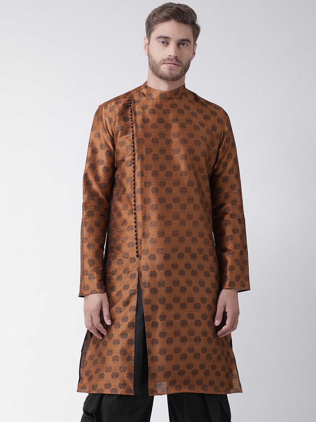 

DEYANN Men Copper-Toned & Black Printed Straight Kurta