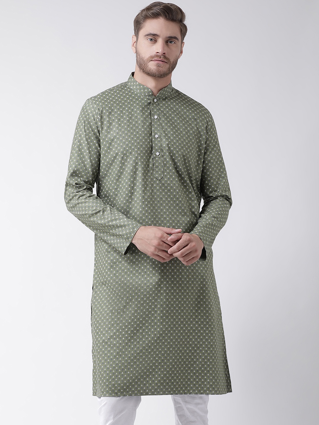 

DEYANN Men Green Printed Straight Kurta