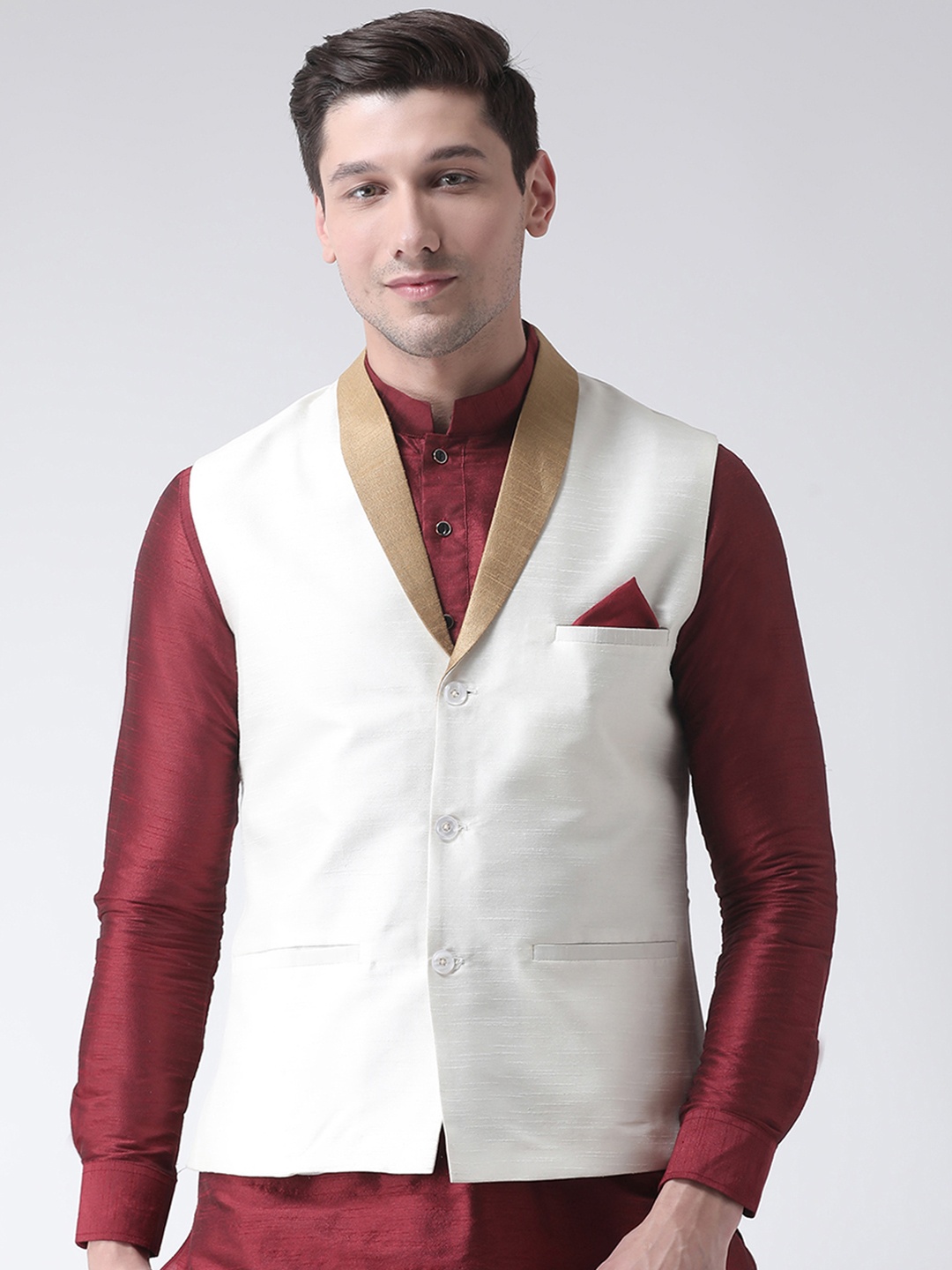 

DEYANN Men Off-White Solid Nehru Jacket