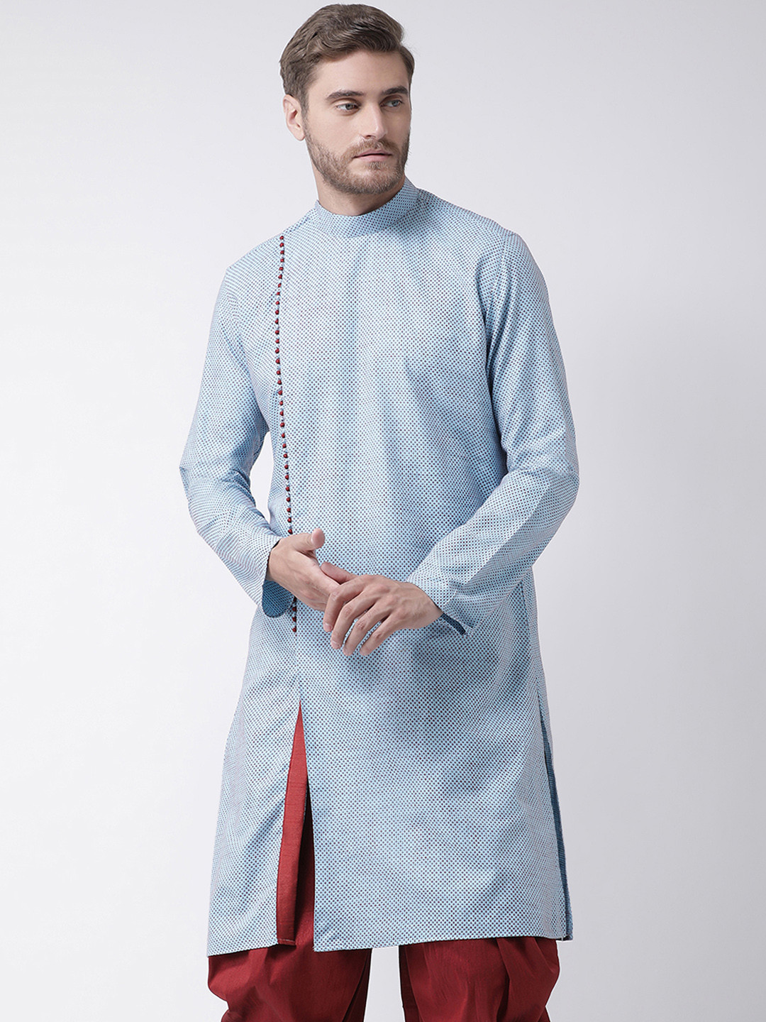

DEYANN Men Blue & Maroon Woven Design Straight Kurta