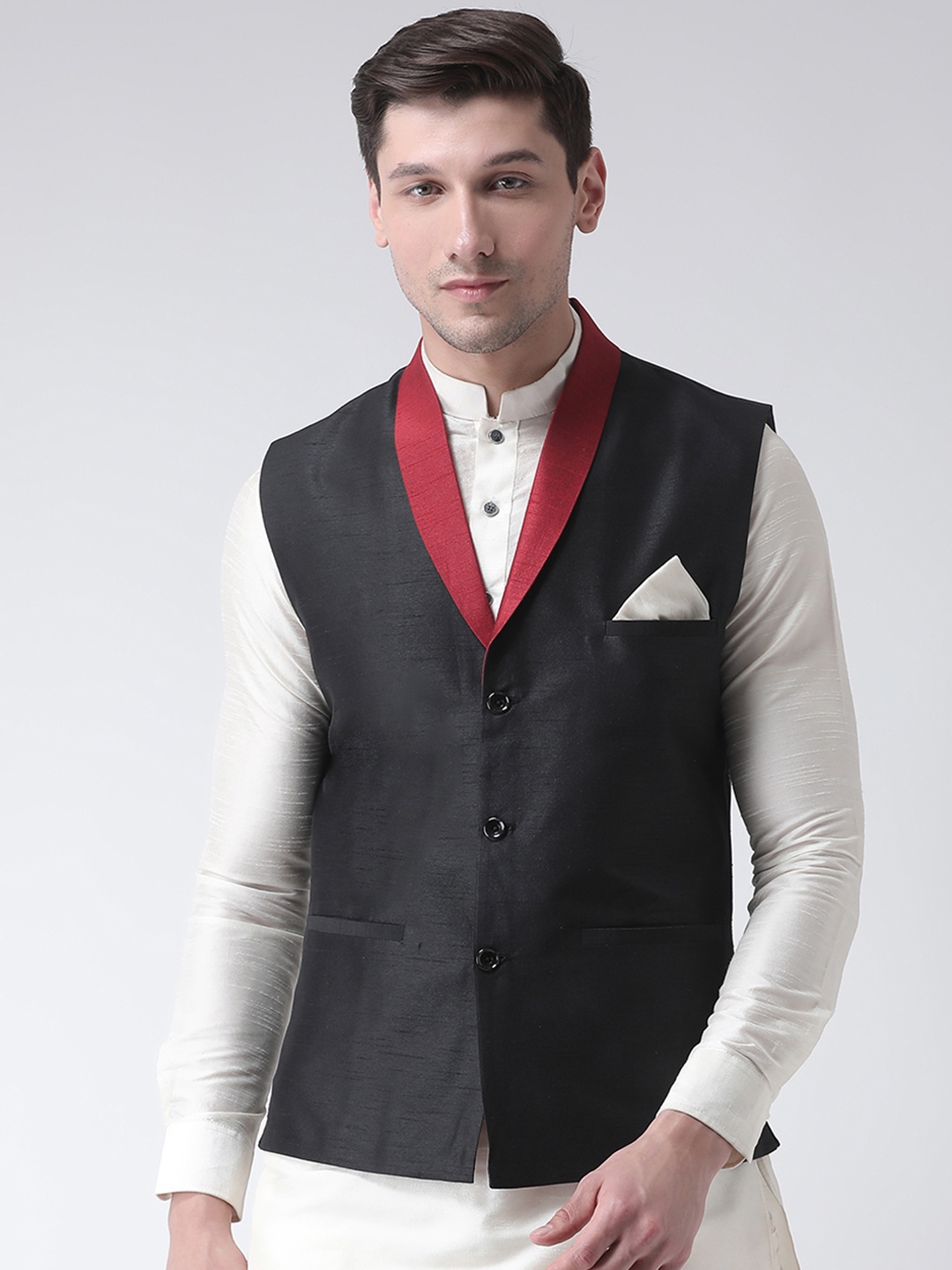 

DEYANN Men Black Solid Nehru Jacket