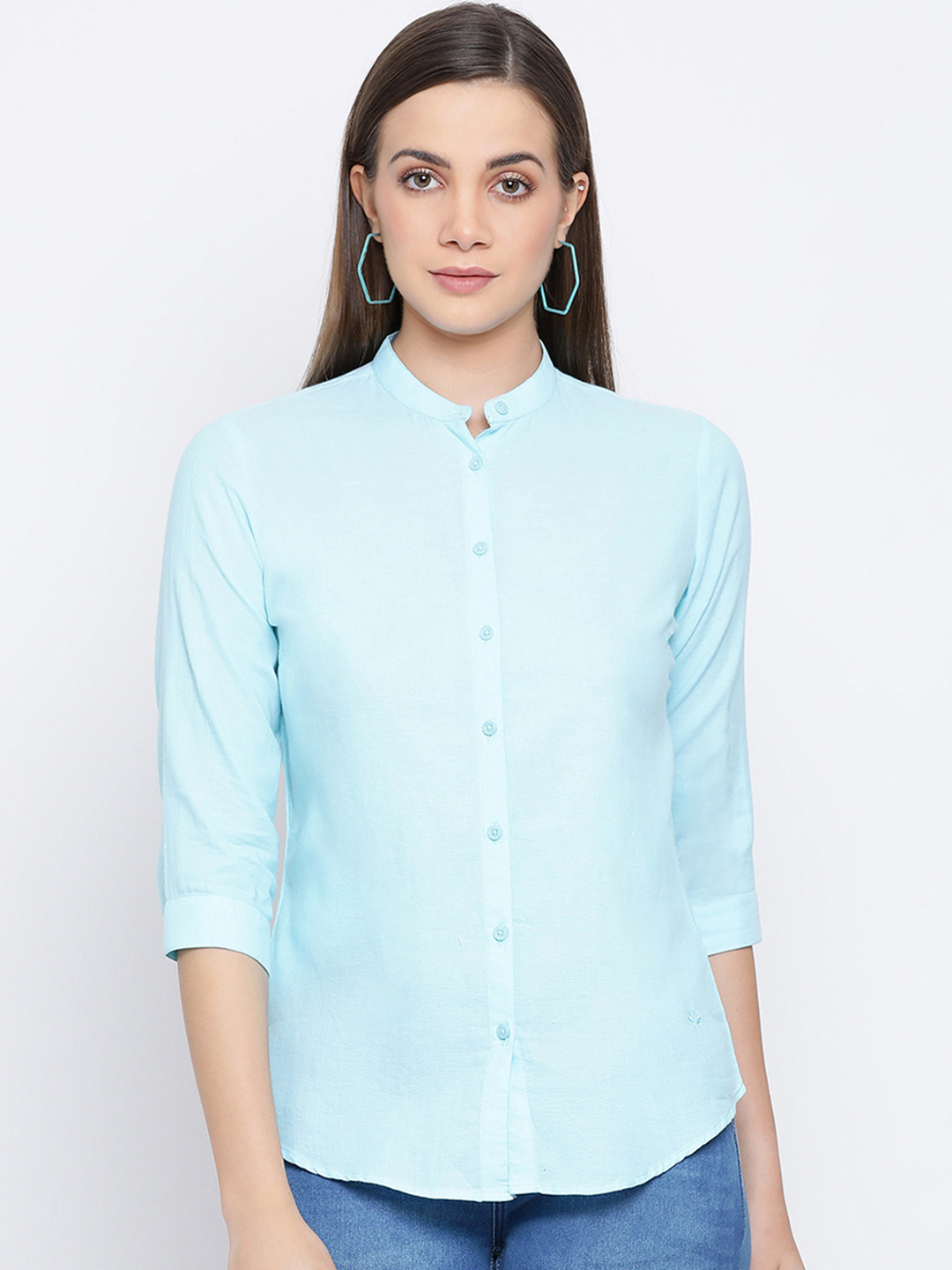 

Crimsoune Club Women Blue Slim Fit Solid Casual Shirt