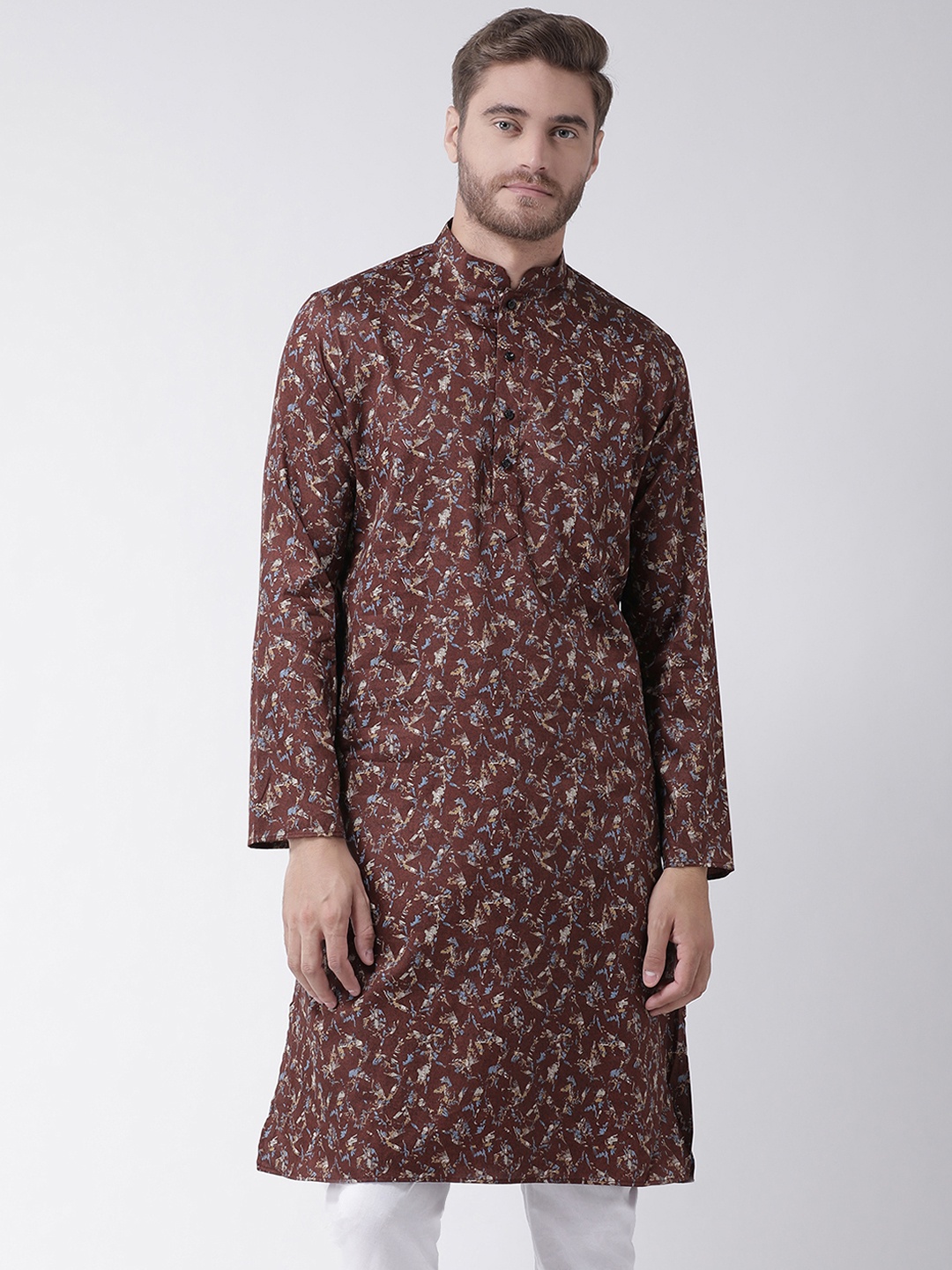 

DEYANN Men Brown Printed Straight Kurta