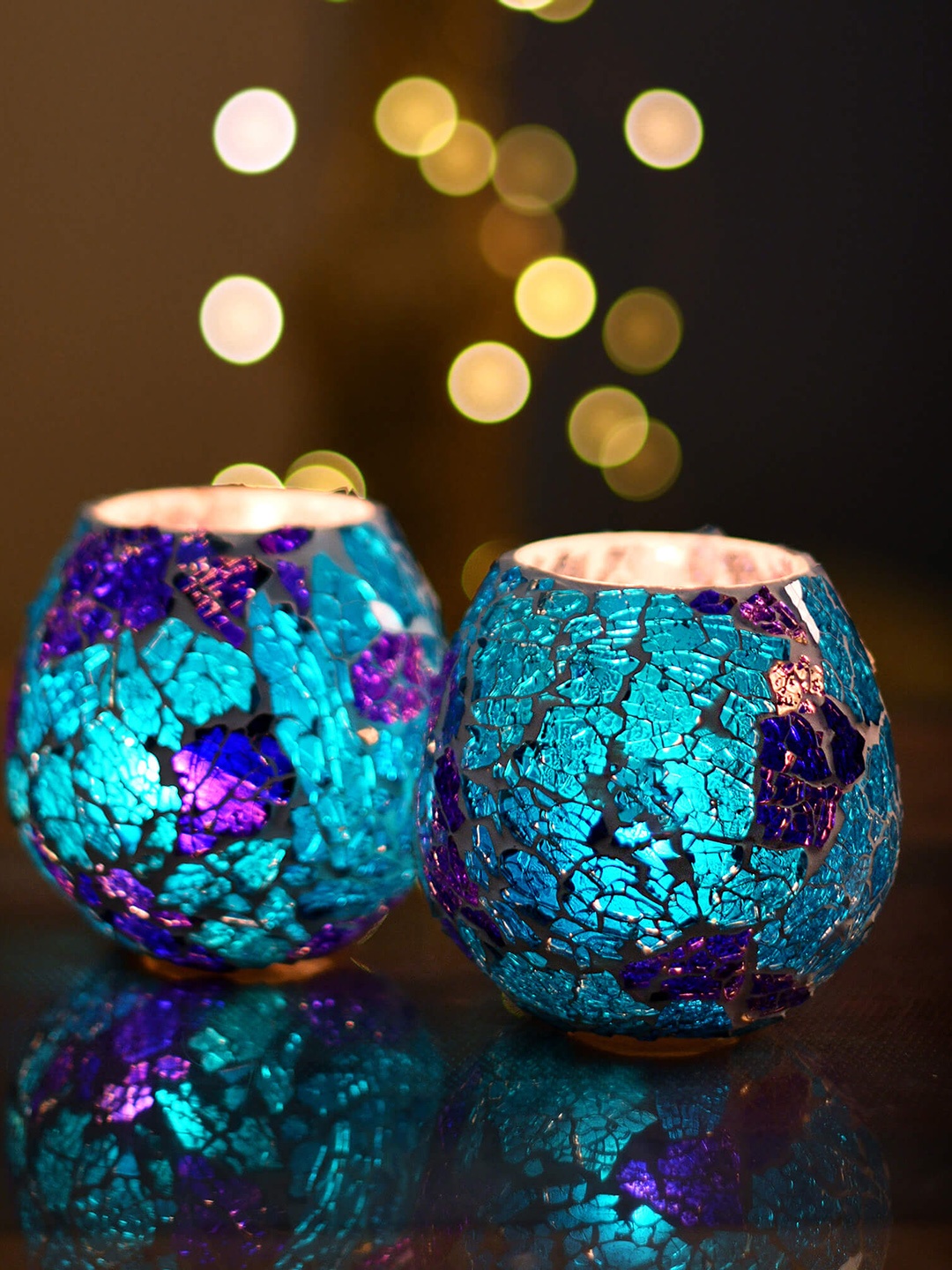 

Homesake Set of 2 Sea Green & Blue Crystal Floral Vine Decorative Votives