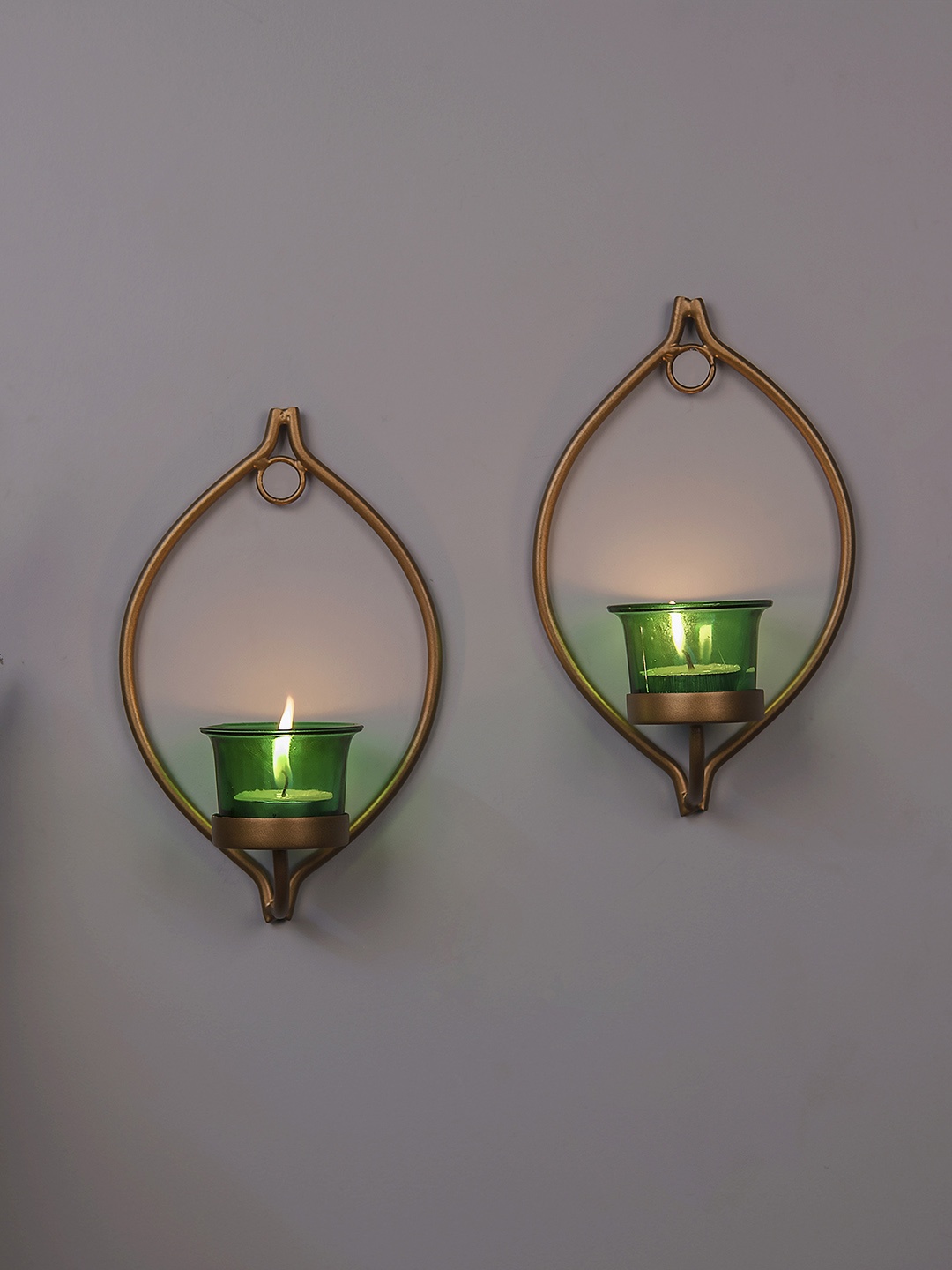 

Homesake Set of 2 Gold-Toned & Green Candle Holders With Candles