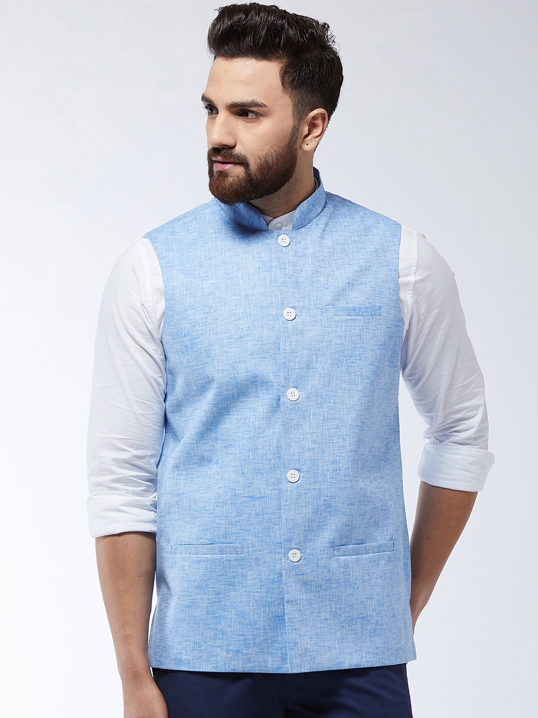 

SOJANYA Men Blue Solid Nehru Jacket