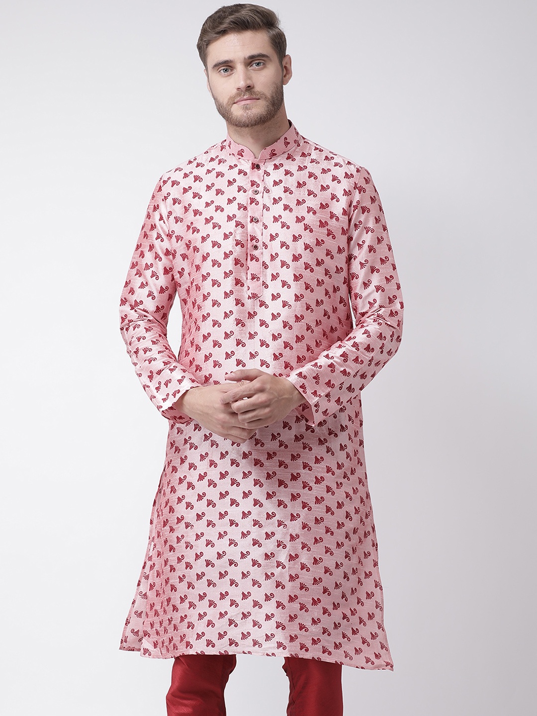 

DEYANN Men Pink & Maroon Printed Straight Kurta