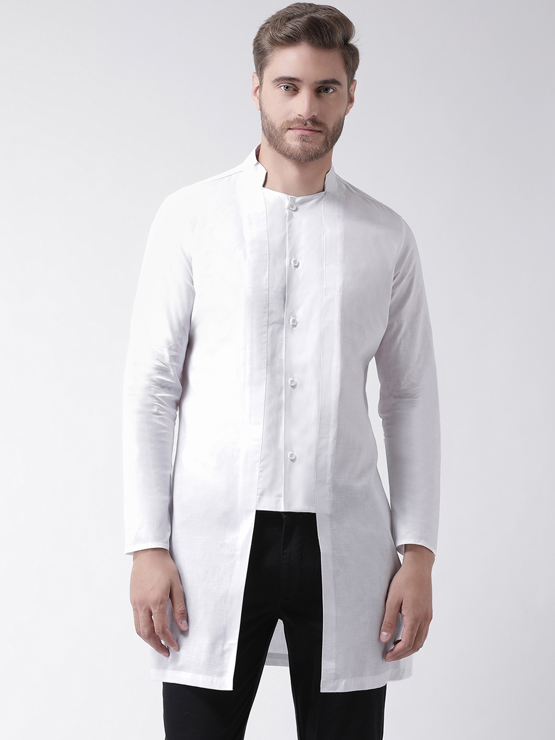 

DEYANN Men White Solid Straight Kurta