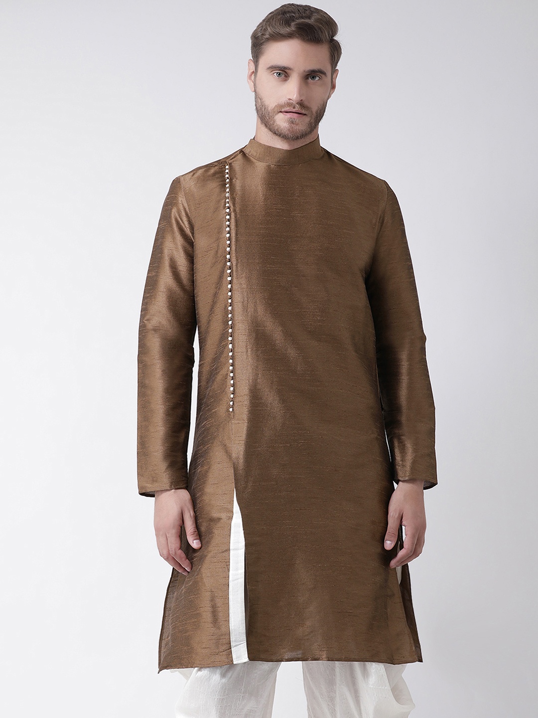 DEYANN Men Brown Solid Straight Kurta
