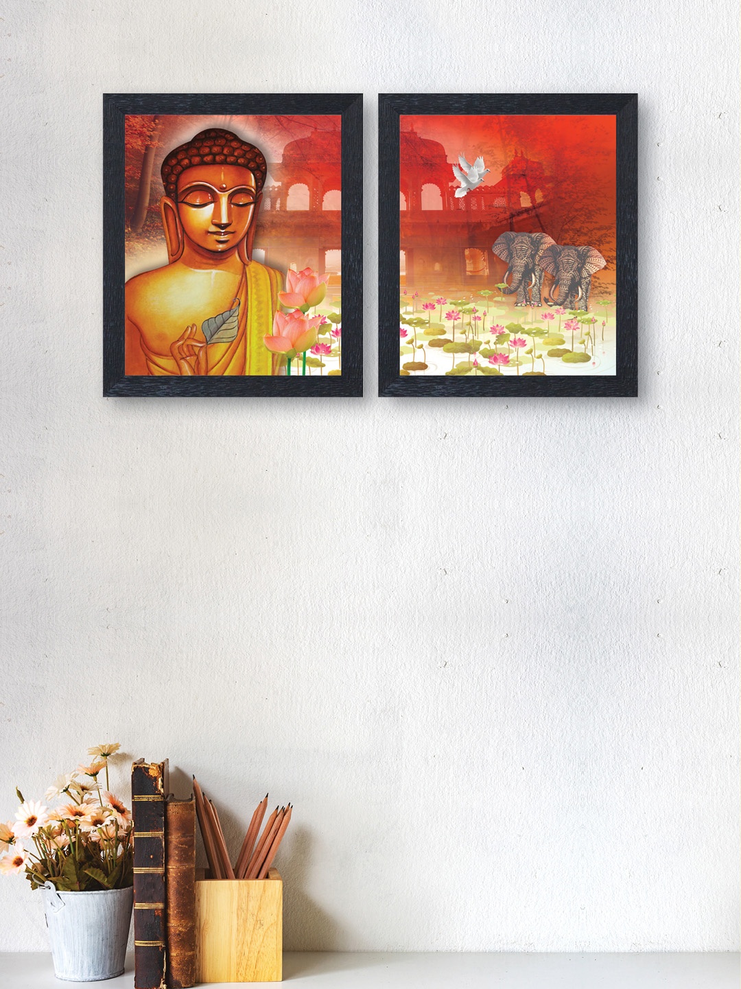 

nest ART Set of 2 Multicoloured Buddha Wood Wall Arts, Multi