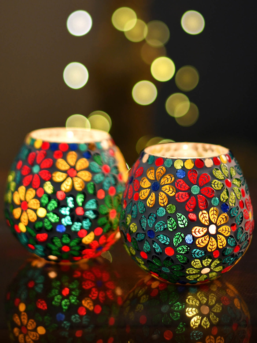 

Homesake Set of 2 Multicoloured Tea Light Candle Holders, Multi