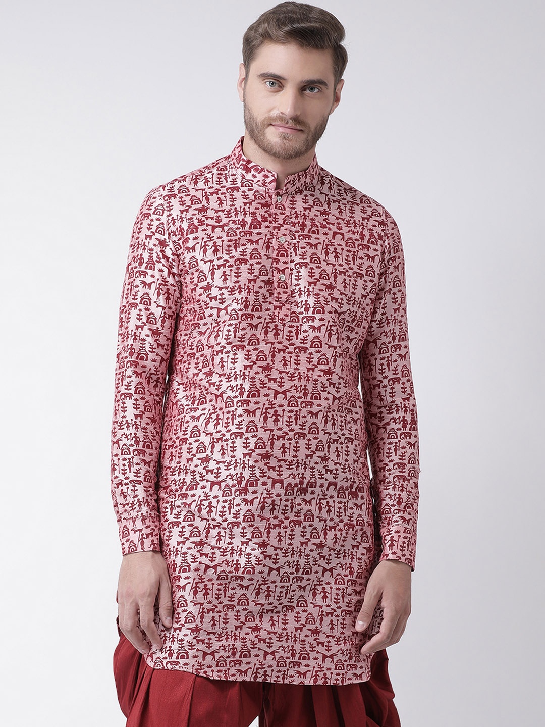 

DEYANN Men Pink & Maroon Printed Straight Kurta