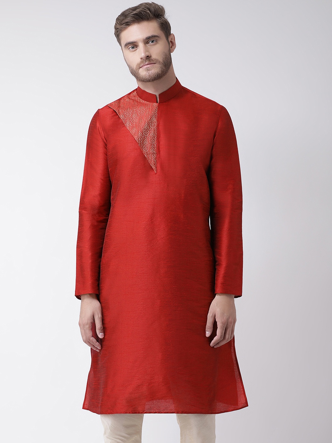 

DEYANN Men Red Solid Straight Kurta
