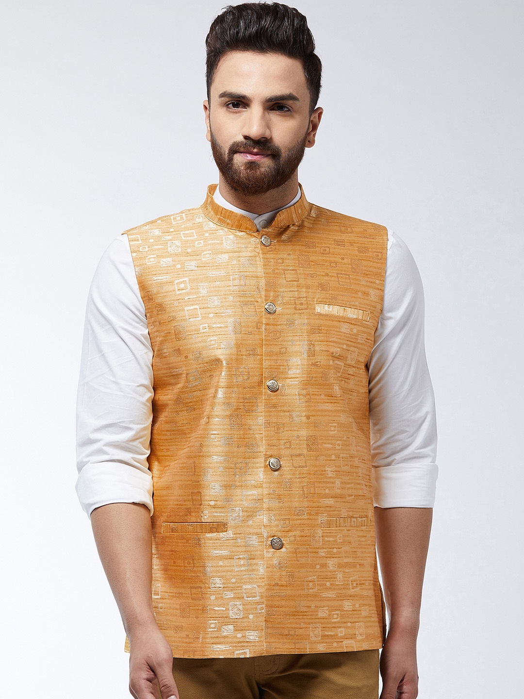 

SOJANYA Men Gold-Coloured Woven Design Nehru Jacket