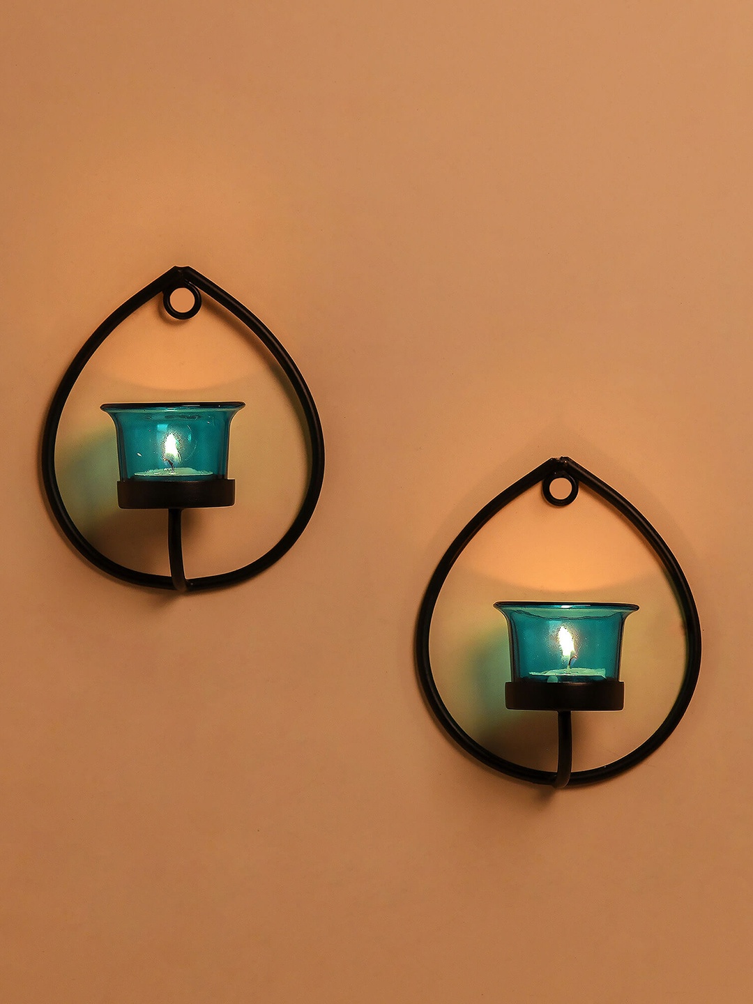 

Homesake Set of 2 Black & Turquoise Blue Candle Holders With Candles